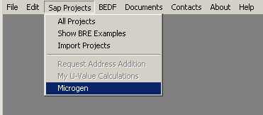 Open the microgeneration projects from the sap menu